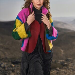 Alembika Jacket Urban Technicolor Dream Wool Blend Coat Sz M‎ Lagenlook